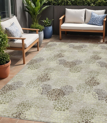 Tabselect Home Line 5' X 8' Beige Green And Ivory Polka Dot Washable Indoor Outdoor Area Rug