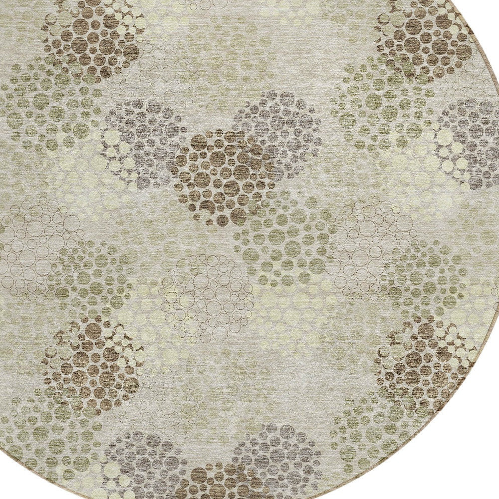 Tabselect Home Line 8' Beige Green And Ivory Round Polka Dot Washable Indoor Outdoor Area Rug