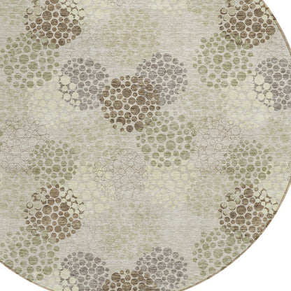 Tabselect Home Line 8' Beige Green And Ivory Round Polka Dot Washable Indoor Outdoor Area Rug