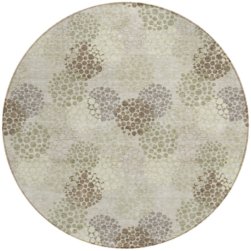 Tabselect Home Line 8' Beige Green And Ivory Round Polka Dot Washable Indoor Outdoor Area Rug