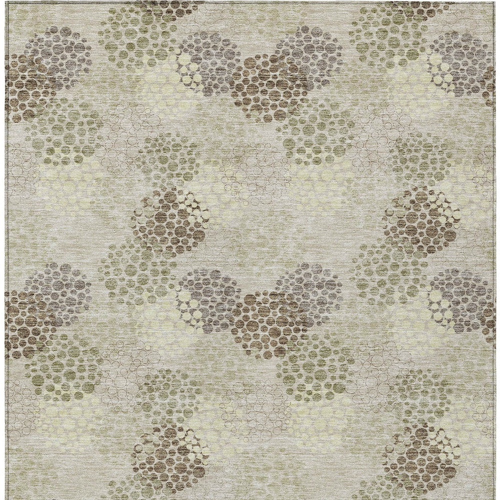 Tabselect Home Line 8' X 10' Beige Green And Ivory Polka Dot Washable Indoor Outdoor Area Rug
