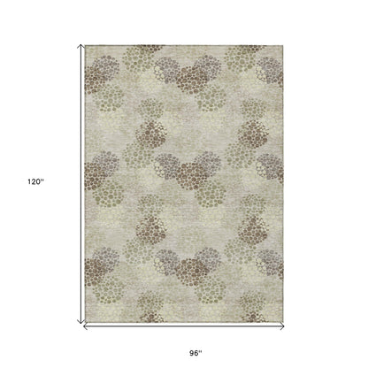 Tabselect Home Line 8' X 10' Beige Green And Ivory Polka Dot Washable Indoor Outdoor Area Rug