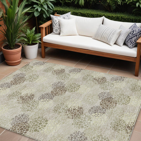 Tabselect Home Line 8' X 10' Beige Green And Ivory Polka Dot Washable Indoor Outdoor Area Rug