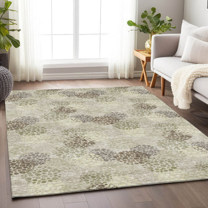 Tabselect Home Line 8' X 10' Beige Green And Ivory Polka Dot Washable Indoor Outdoor Area Rug