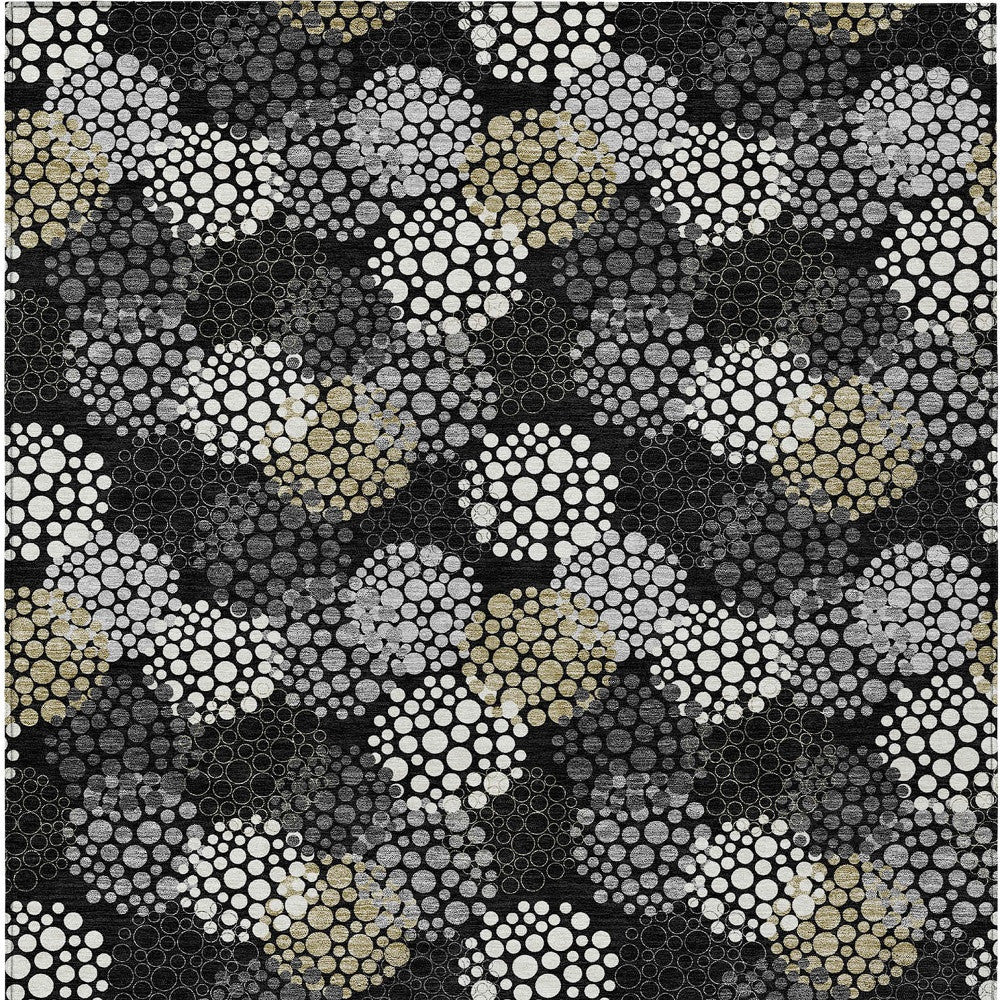Tabselect Home Line 5' X 8' Black Gray And Ivory Polka Dot Washable Indoor Outdoor Area Rug
