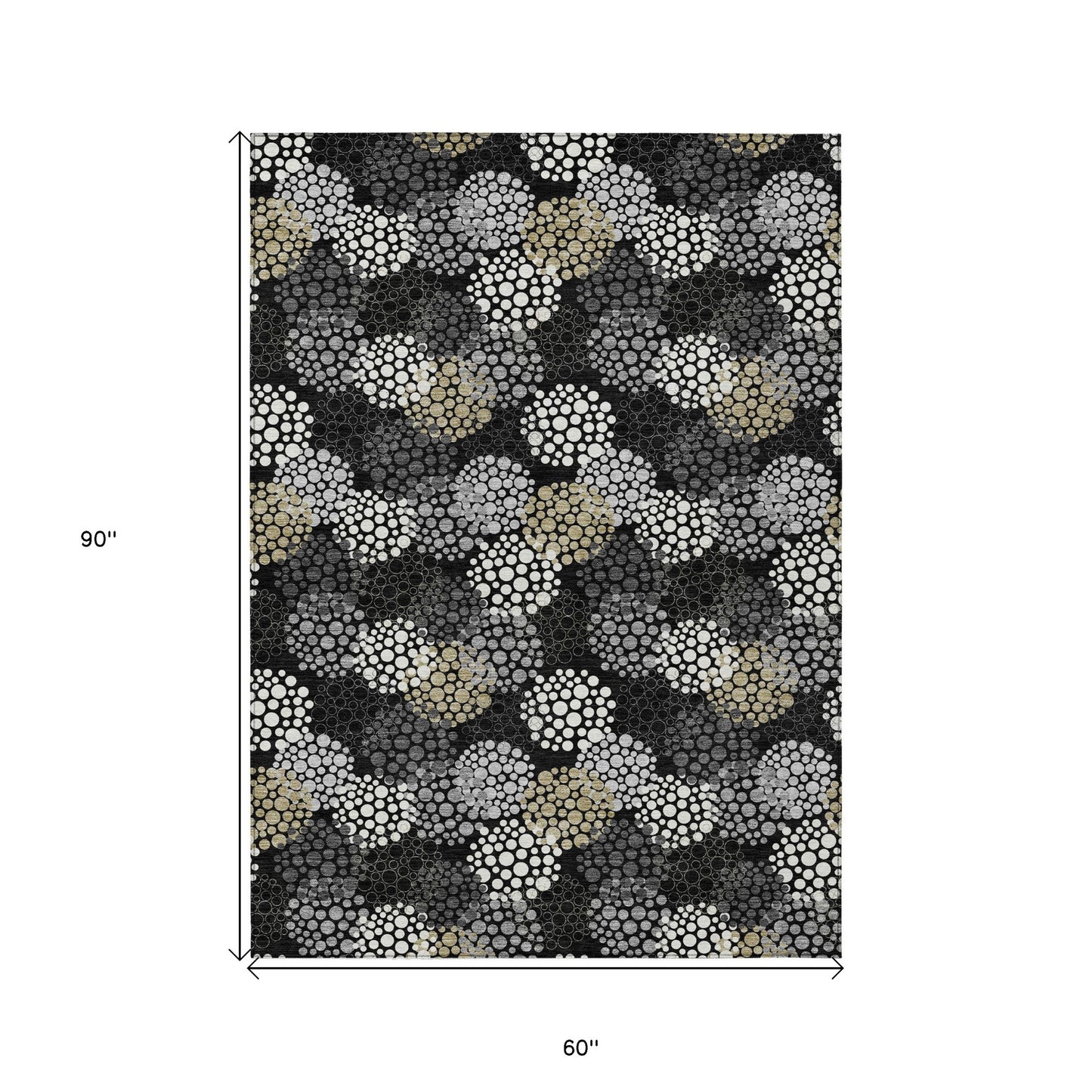 Tabselect Home Line 5' X 8' Black Gray And Ivory Polka Dot Washable Indoor Outdoor Area Rug