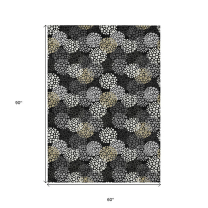 Tabselect Home Line 5' X 8' Black Gray And Ivory Polka Dot Washable Indoor Outdoor Area Rug