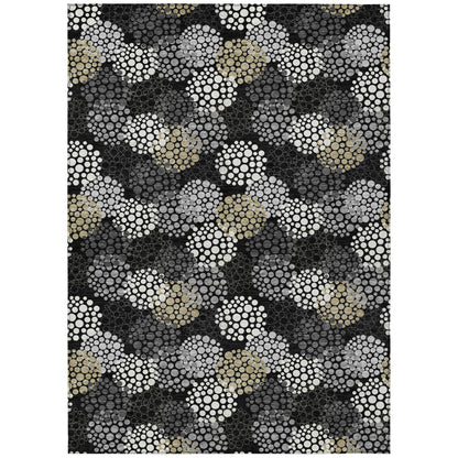 Tabselect Home Line 5' X 8' Black Gray And Ivory Polka Dot Washable Indoor Outdoor Area Rug