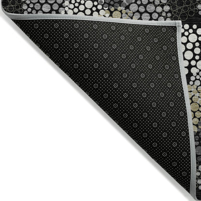 Tabselect Home Line 5' X 8' Black Gray And Ivory Polka Dot Washable Indoor Outdoor Area Rug