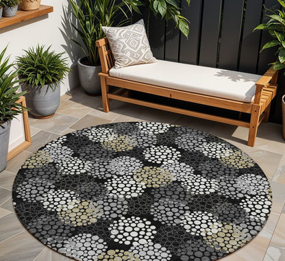 Tabselect Home Line 8' Black Gray And Ivory Round Polka Dot Washable Indoor Outdoor Area Rug