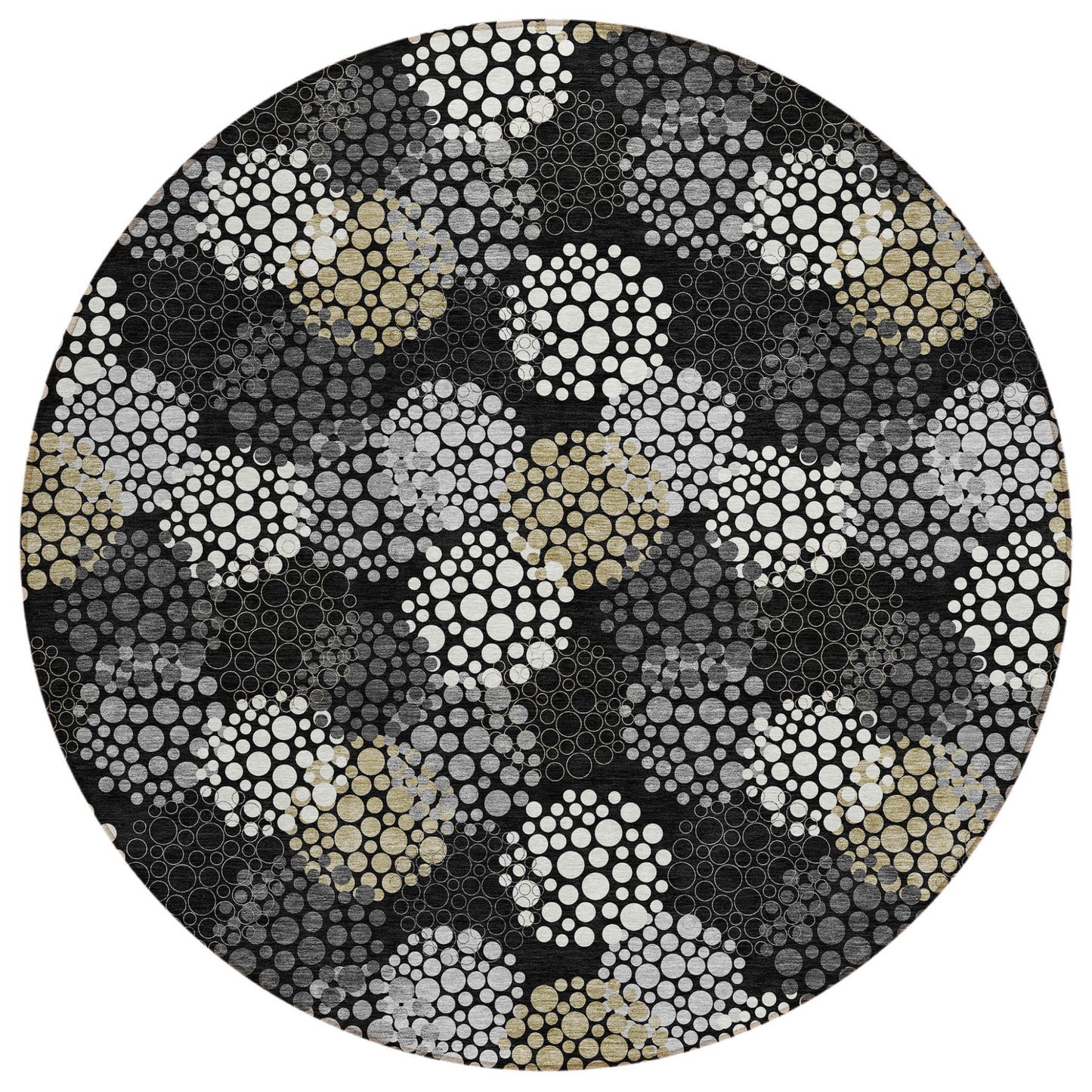 Tabselect Home Line 8' Black Gray And Ivory Round Polka Dot Washable Indoor Outdoor Area Rug