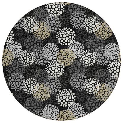 Tabselect Home Line 8' Black Gray And Ivory Round Polka Dot Washable Indoor Outdoor Area Rug