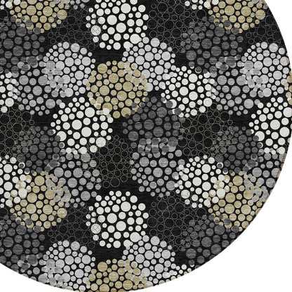 Tabselect Home Line 8' Black Gray And Ivory Round Polka Dot Washable Indoor Outdoor Area Rug