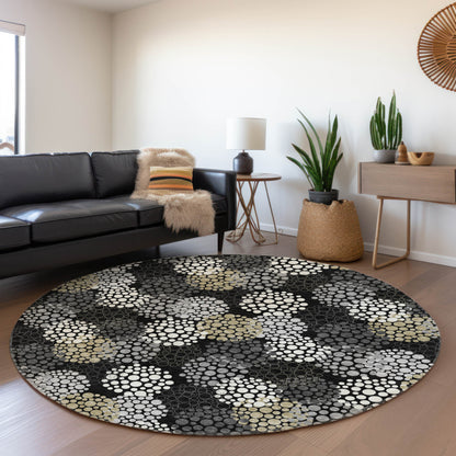 Tabselect Home Line 8' Black Gray And Ivory Round Polka Dot Washable Indoor Outdoor Area Rug