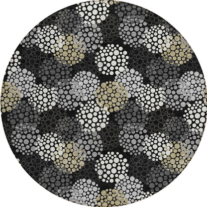 Tabselect Home Line 8' Black Gray And Ivory Round Polka Dot Washable Indoor Outdoor Area Rug
