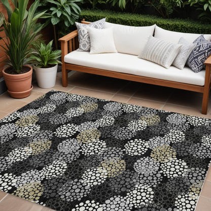 Tabselect Home Line 8' X 10' Black Gray And Ivory Polka Dot Washable Indoor Outdoor Area Rug