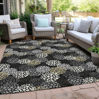Tabselect Home Line 8' X 10' Black Gray And Ivory Polka Dot Washable Indoor Outdoor Area Rug