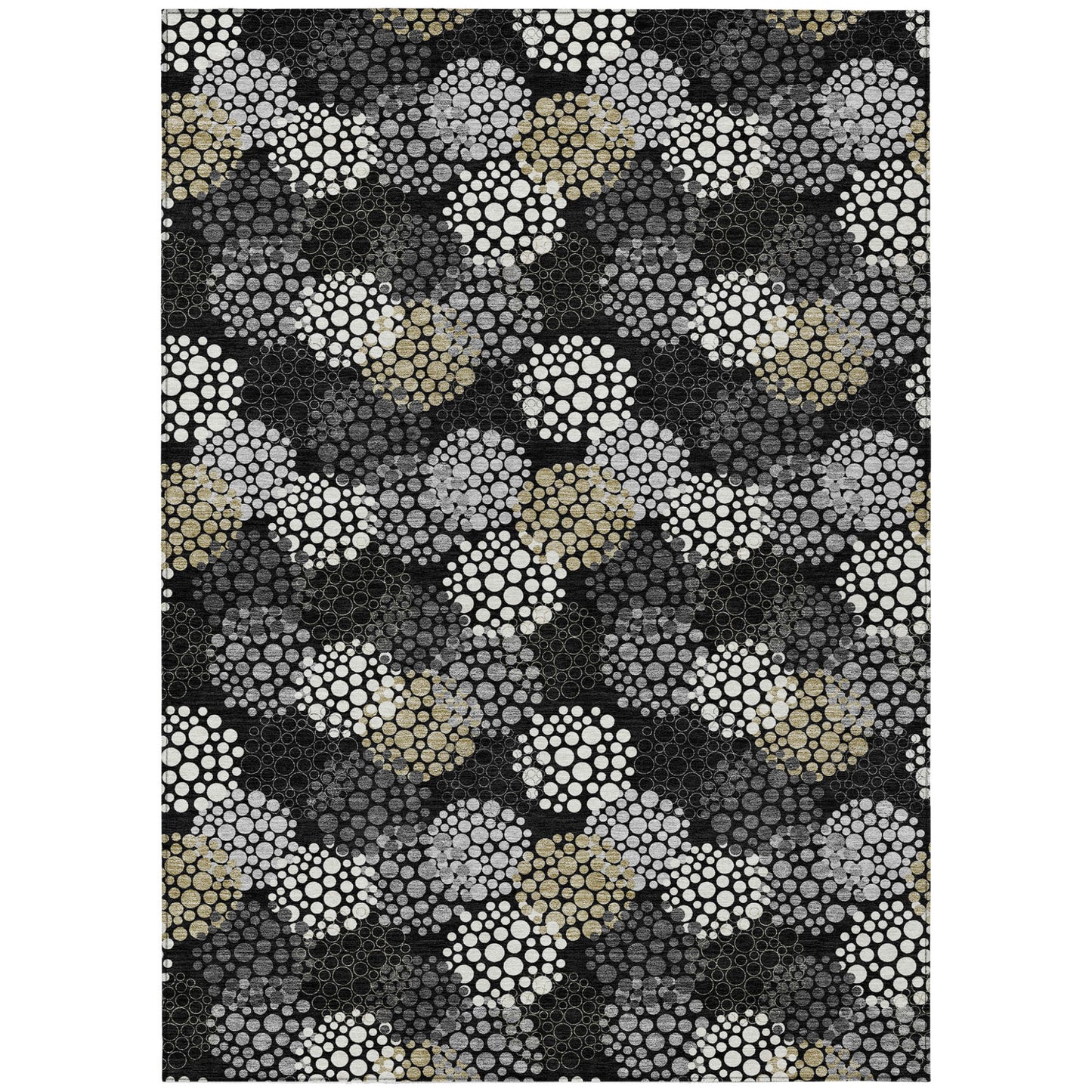 Tabselect Home Line 8' X 10' Black Gray And Ivory Polka Dot Washable Indoor Outdoor Area Rug