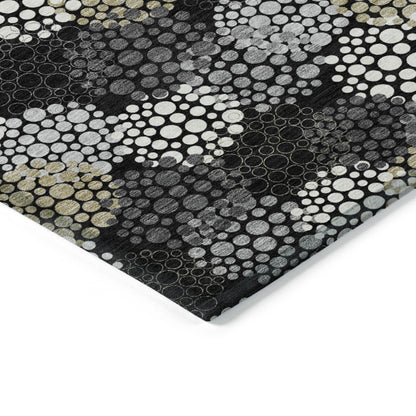 Tabselect Home Line 8' X 10' Black Gray And Ivory Polka Dot Washable Indoor Outdoor Area Rug