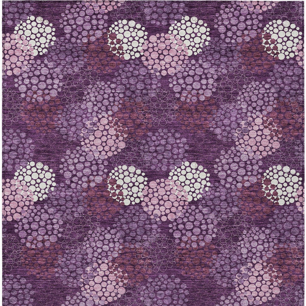 Tabselect Home Line 5' X 8' Eggplant Lavender And Ivory Polka Dot Washable Indoor Outdoor Area Rug