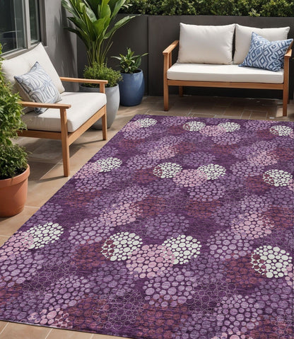 Tabselect Home Line 5' X 8' Eggplant Lavender And Ivory Polka Dot Washable Indoor Outdoor Area Rug