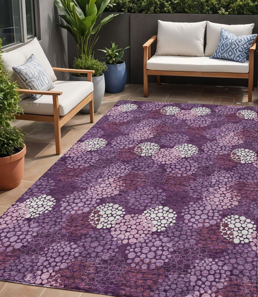 Tabselect Home Line 5' X 8' Eggplant Lavender And Ivory Polka Dot Washable Indoor Outdoor Area Rug