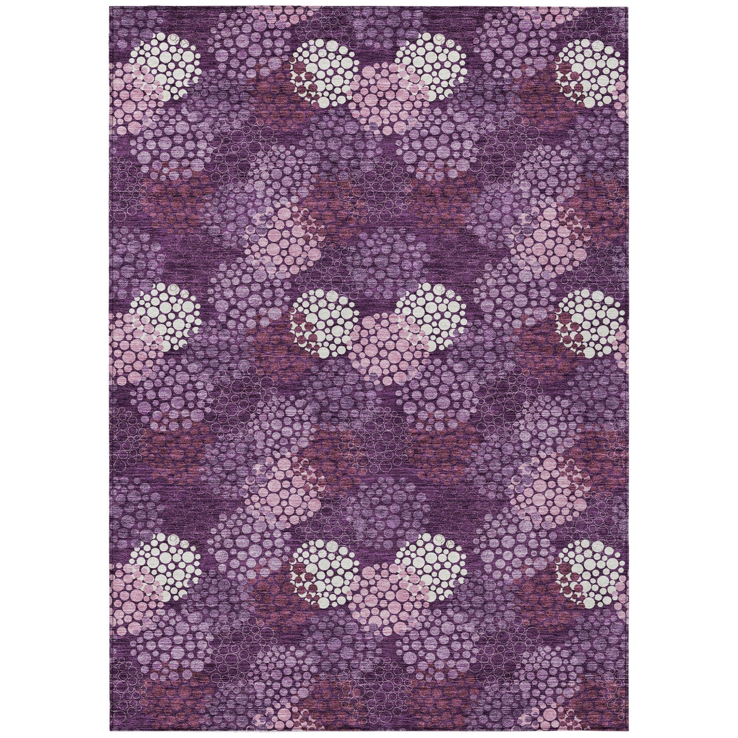 Tabselect Home Line 5' X 8' Eggplant Lavender And Ivory Polka Dot Washable Indoor Outdoor Area Rug