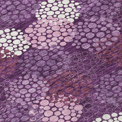 Tabselect Home Line 5' X 8' Eggplant Lavender And Ivory Polka Dot Washable Indoor Outdoor Area Rug