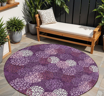 Tabselect Home Line 8' Eggplant Lavender And Ivory Round Polka Dot Washable Indoor Outdoor Area Rug