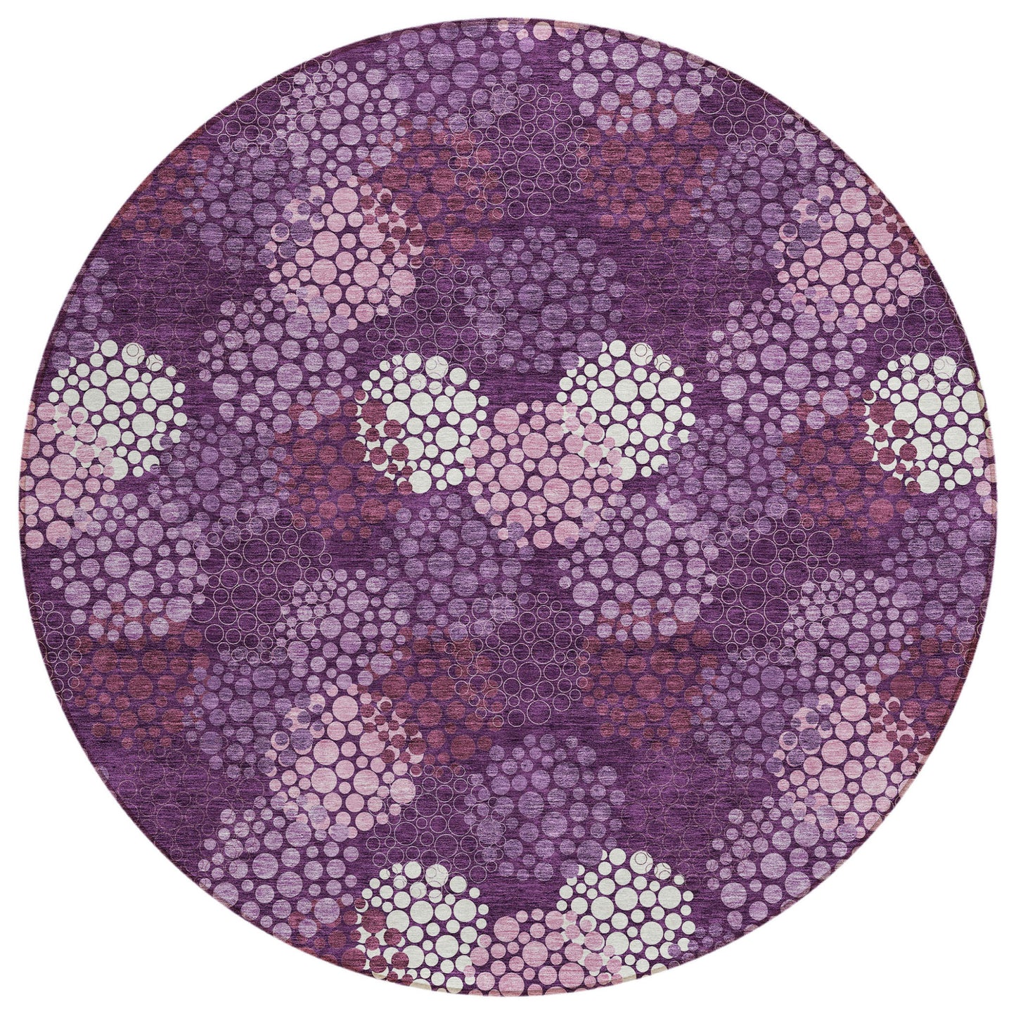 Tabselect Home Line 8' Eggplant Lavender And Ivory Round Polka Dot Washable Indoor Outdoor Area Rug