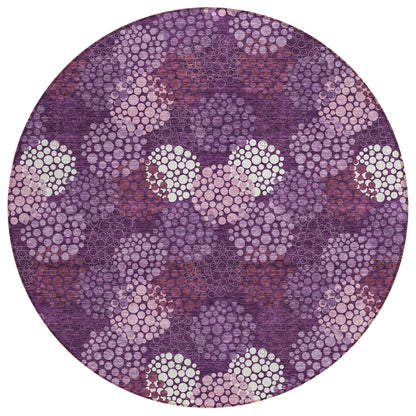 Tabselect Home Line 8' Eggplant Lavender And Ivory Round Polka Dot Washable Indoor Outdoor Area Rug