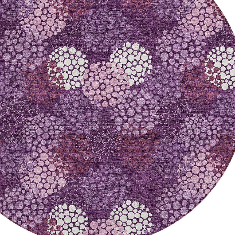 Tabselect Home Line 8' Eggplant Lavender And Ivory Round Polka Dot Washable Indoor Outdoor Area Rug