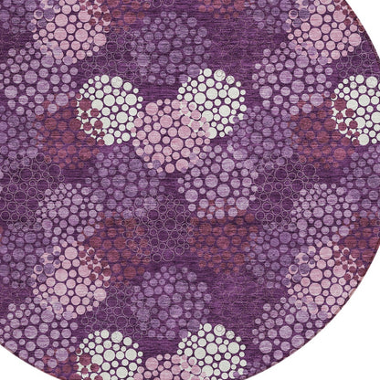 Tabselect Home Line 8' Eggplant Lavender And Ivory Round Polka Dot Washable Indoor Outdoor Area Rug