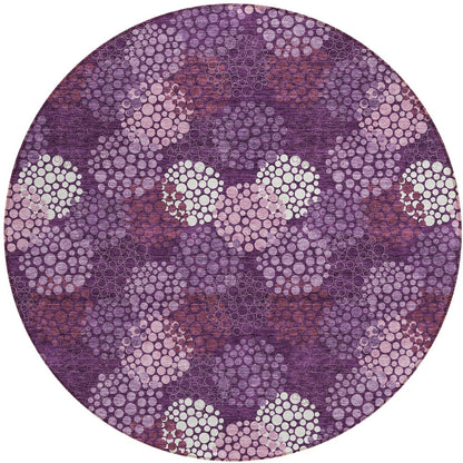 Tabselect Home Line 8' Eggplant Lavender And Ivory Round Polka Dot Washable Indoor Outdoor Area Rug