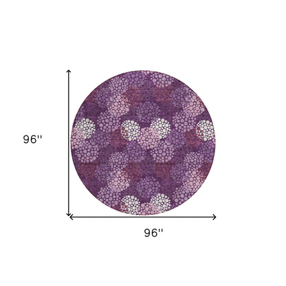 Tabselect Home Line 8' Eggplant Lavender And Ivory Round Polka Dot Washable Indoor Outdoor Area Rug