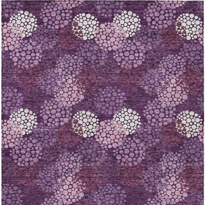Tabselect Home Line 8' X 10' Eggplant Lavender And Ivory Polka Dot Washable Indoor Outdoor Area Rug