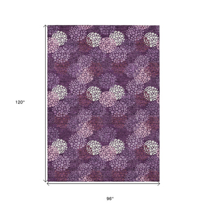 Tabselect Home Line 8' X 10' Eggplant Lavender And Ivory Polka Dot Washable Indoor Outdoor Area Rug