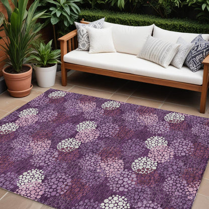 Tabselect Home Line 8' X 10' Eggplant Lavender And Ivory Polka Dot Washable Indoor Outdoor Area Rug