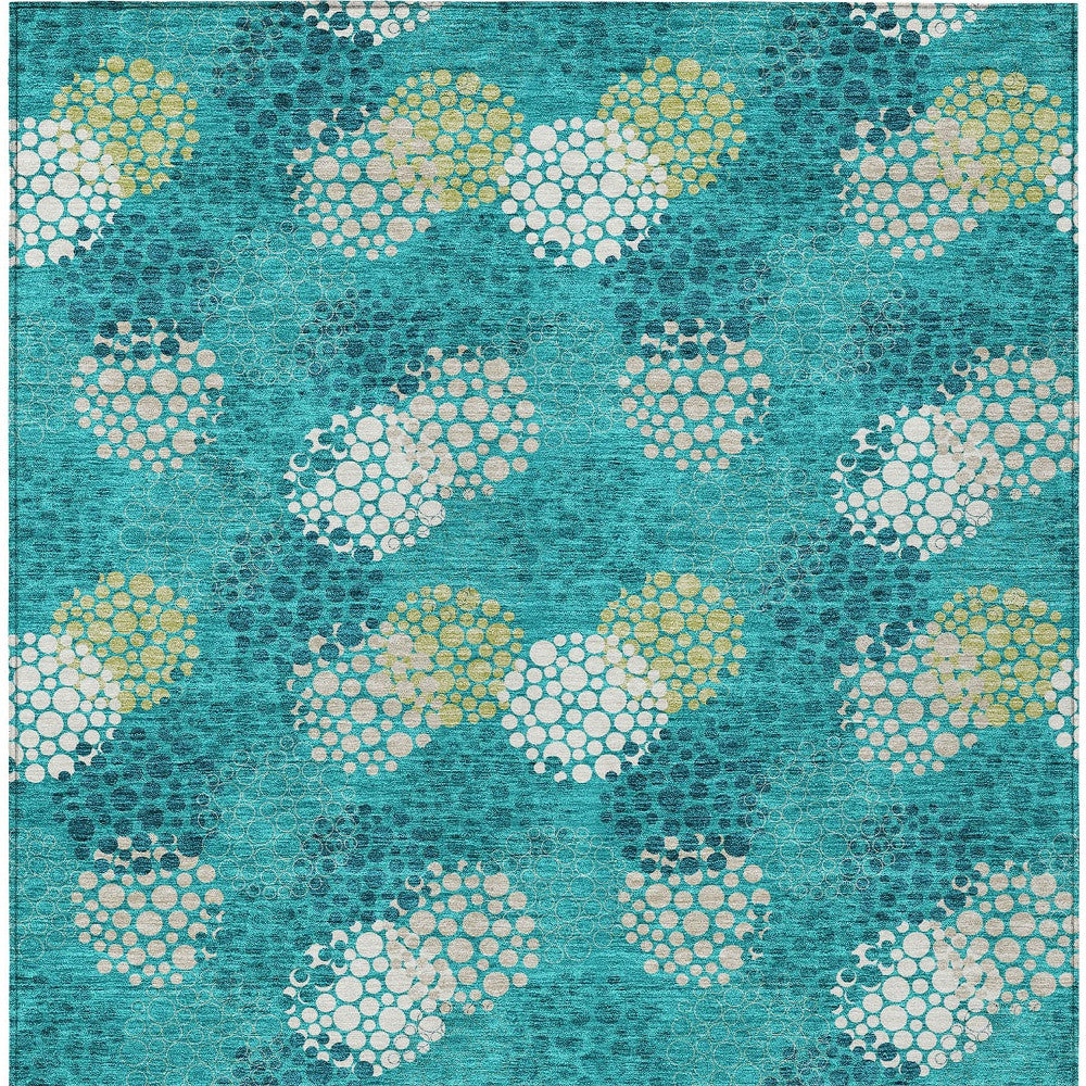 Tabselect Home Line 5' X 8' Emerald Gray And Ivory Polka Dot Washable Indoor Outdoor Area Rug