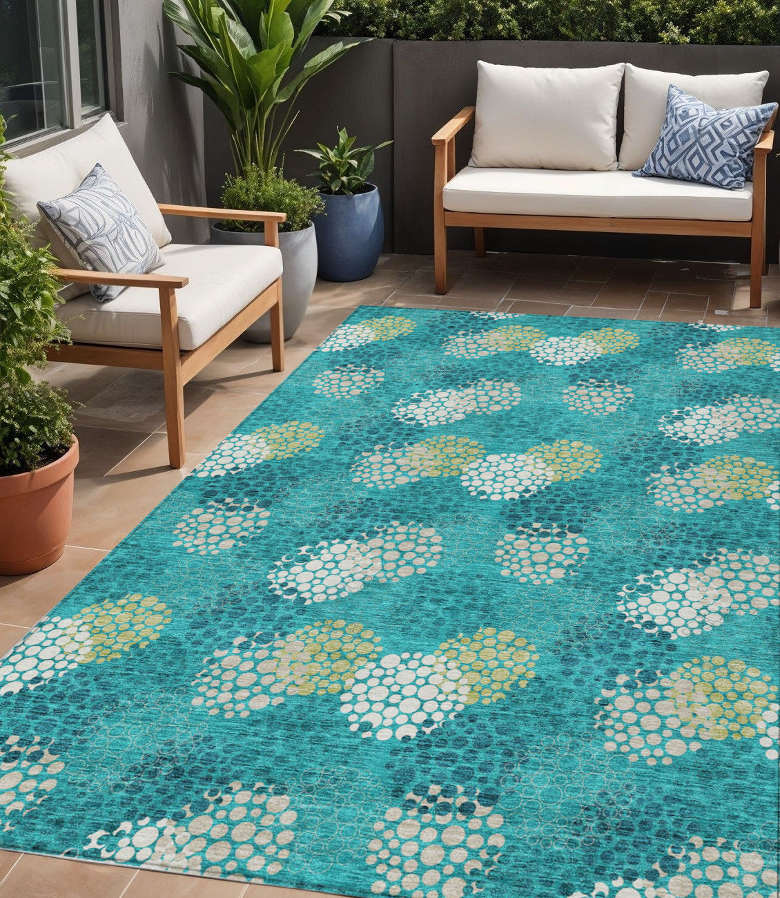 Tabselect Home Line 5' X 8' Emerald Gray And Ivory Polka Dot Washable Indoor Outdoor Area Rug