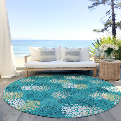 Tabselect Home Line 8' Emerald Gray And Ivory Round Polka Dot Washable Indoor Outdoor Area Rug