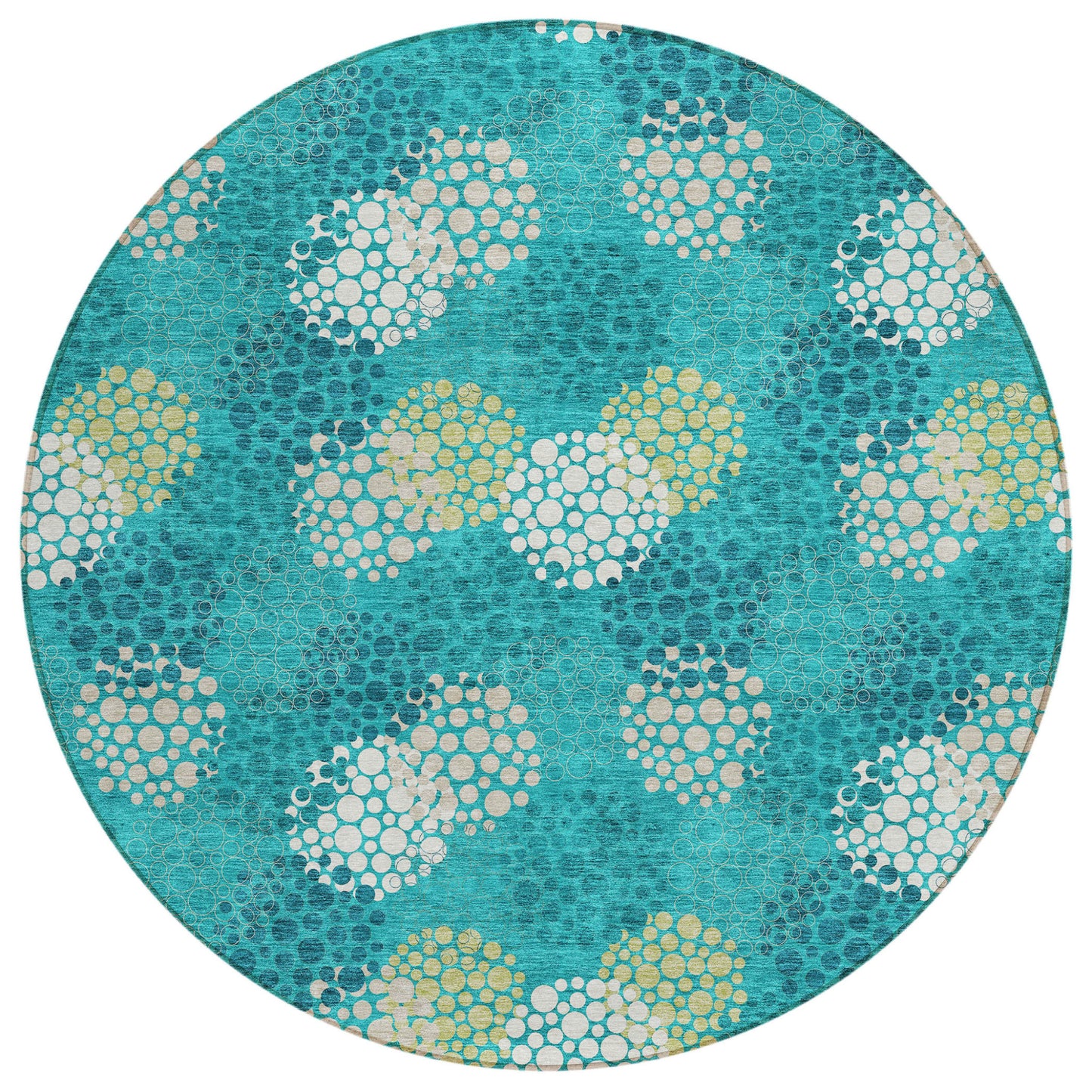 Tabselect Home Line 8' Emerald Gray And Ivory Round Polka Dot Washable Indoor Outdoor Area Rug