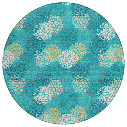 Tabselect Home Line 8' Emerald Gray And Ivory Round Polka Dot Washable Indoor Outdoor Area Rug