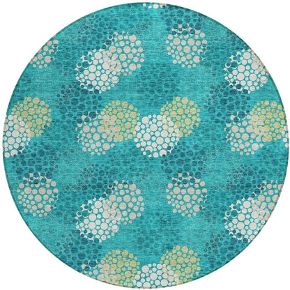 Tabselect Home Line 8' Emerald Gray And Ivory Round Polka Dot Washable Indoor Outdoor Area Rug