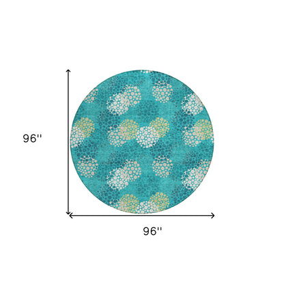 Tabselect Home Line 8' Emerald Gray And Ivory Round Polka Dot Washable Indoor Outdoor Area Rug