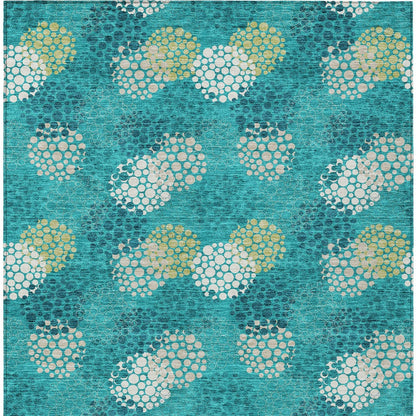 Tabselect Home Line 8' X 10' Emerald Gray And Ivory Polka Dot Washable Indoor Outdoor Area Rug