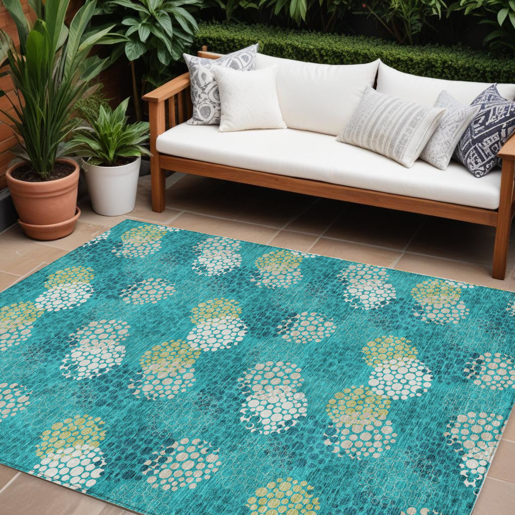 Tabselect Home Line 8' X 10' Emerald Gray And Ivory Polka Dot Washable Indoor Outdoor Area Rug