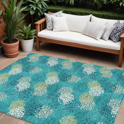 Tabselect Home Line 8' X 10' Emerald Gray And Ivory Polka Dot Washable Indoor Outdoor Area Rug