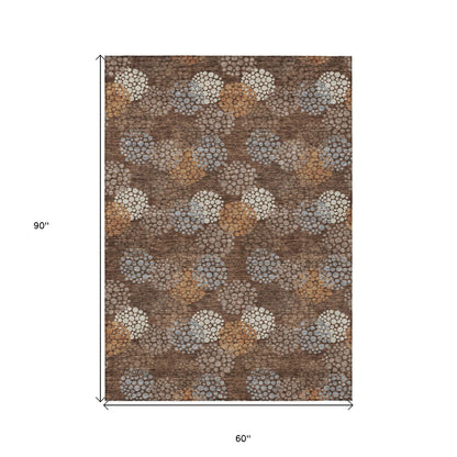 Tabselect Home Line 5' X 8' Brown Gray And Ivory Polka Dot Washable Indoor Outdoor Area Rug