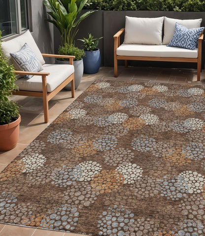 Tabselect Home Line 5' X 8' Brown Gray And Ivory Polka Dot Washable Indoor Outdoor Area Rug